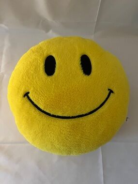 Yellow Smiley Face Plush Accent Pillow